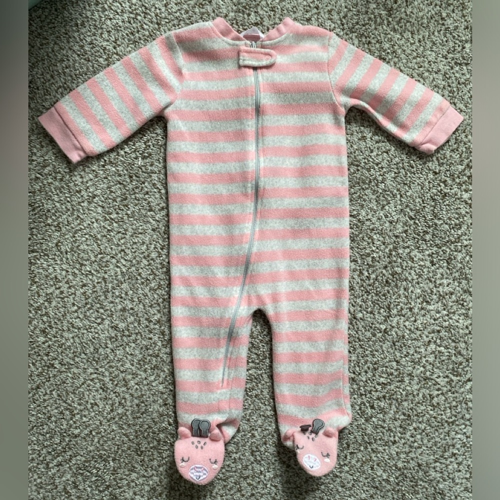 Rene Rofe Baby Pink and Gray Striped Footie